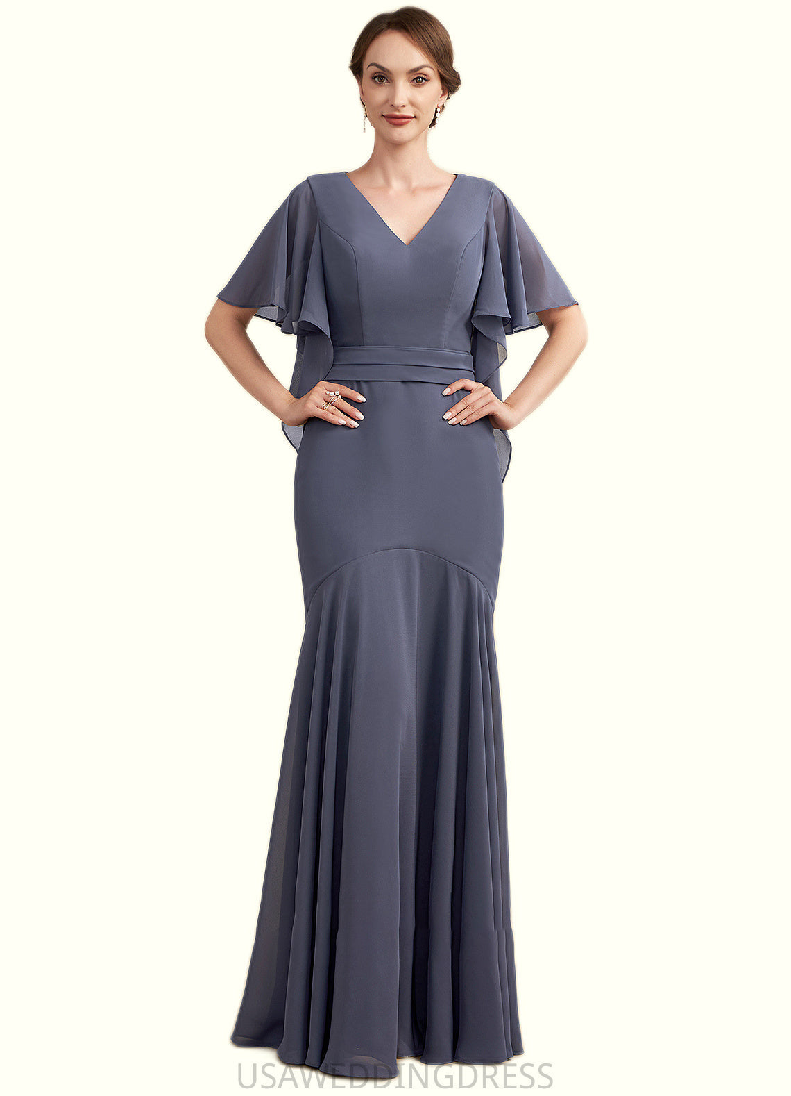 Hazel Trumpet/Mermaid V-neck Floor-Length Chiffon Mother of the Bride Dress DS126P0014951
