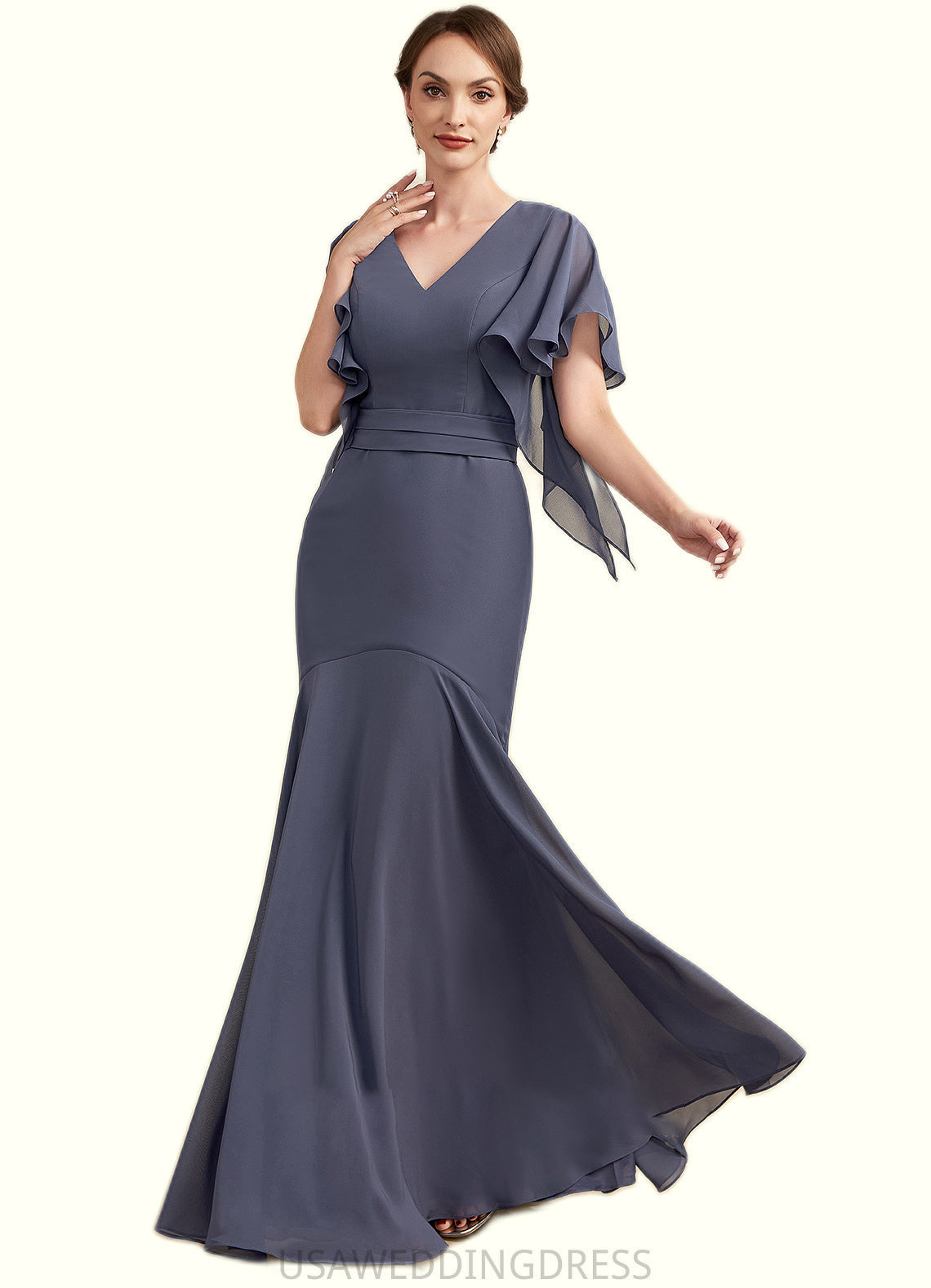 Hazel Trumpet/Mermaid V-neck Floor-Length Chiffon Mother of the Bride Dress DS126P0014951