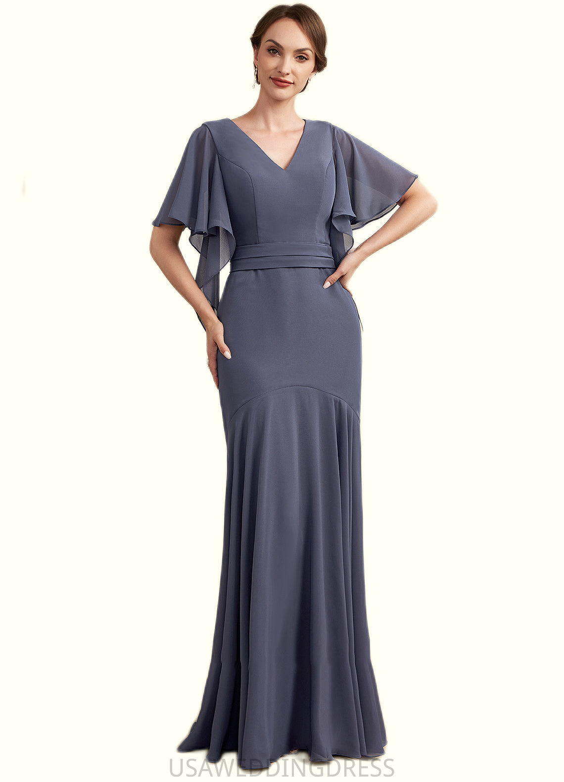 Hazel Trumpet/Mermaid V-neck Floor-Length Chiffon Mother of the Bride Dress DS126P0014951