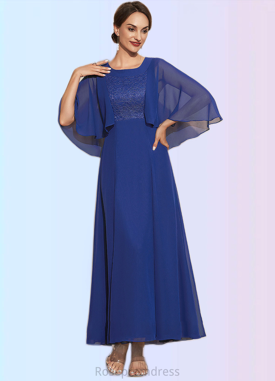 Mireya A-Line Scoop Neck Ankle-Length Chiffon Lace Mother of the Bride Dress SRS126P0014953