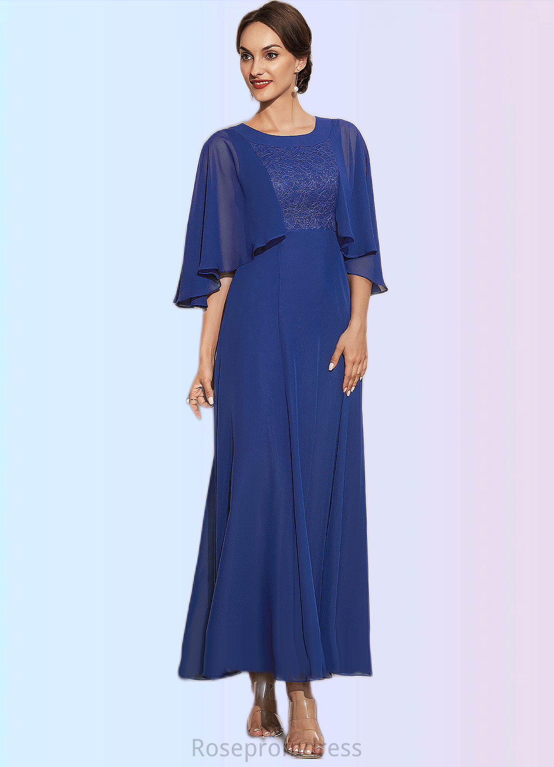 Mireya A-Line Scoop Neck Ankle-Length Chiffon Lace Mother of the Bride Dress SRS126P0014953