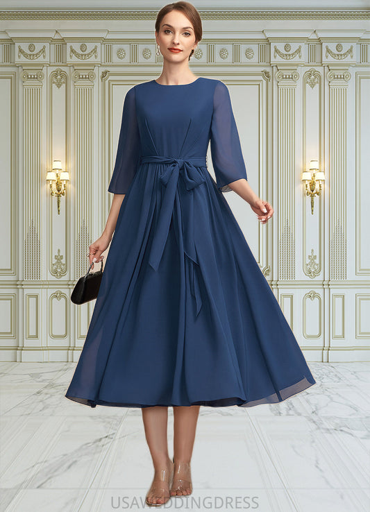 Elliana A-Line Scoop Neck Tea-Length Chiffon Mother of the Bride Dress With Ruffle Bow(s) DS126P0014954