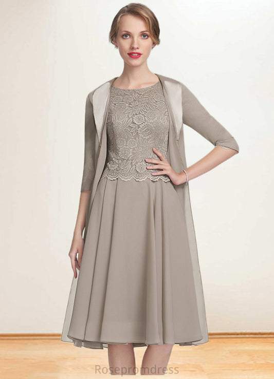 Madelyn A-Line Scoop Neck Knee-Length Chiffon Lace Mother of the Bride Dress SRS126P0014955