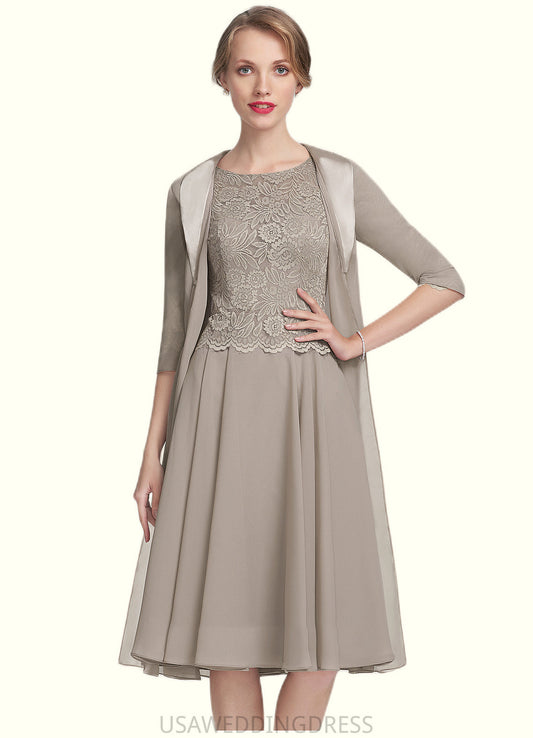 Kendal A-Line Scoop Neck Knee-Length Chiffon Lace Mother of the Bride Dress DS126P0014955