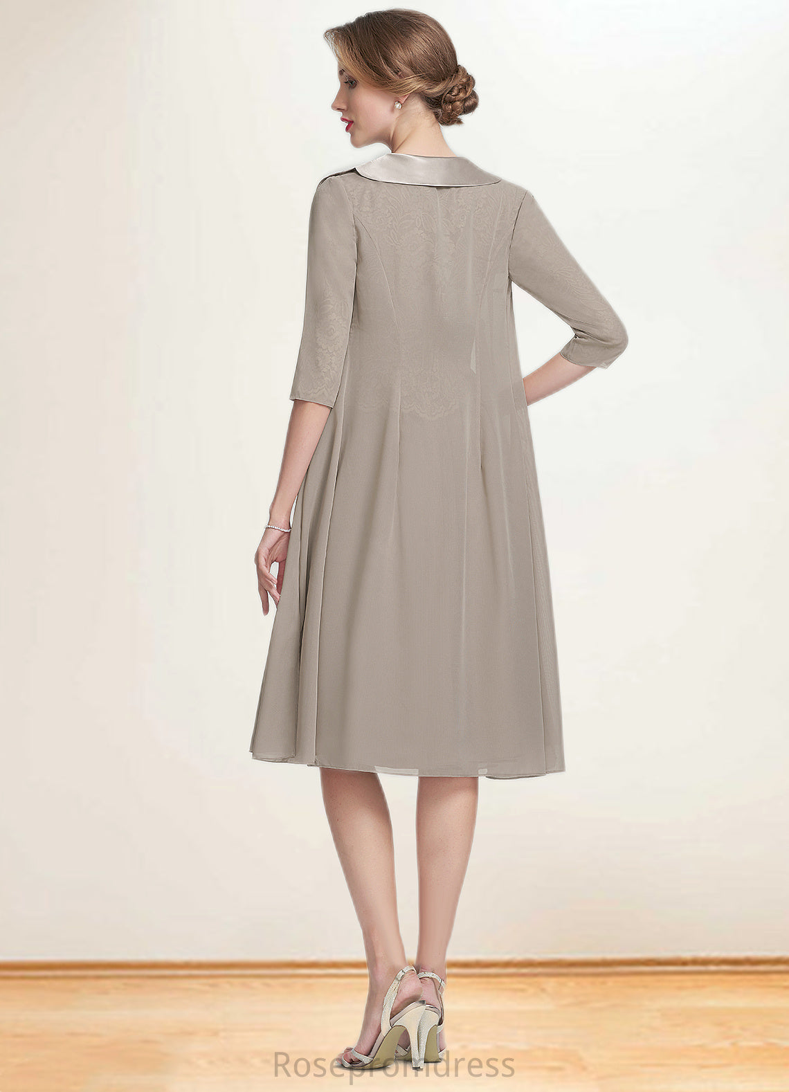 Madelyn A-Line Scoop Neck Knee-Length Chiffon Lace Mother of the Bride Dress SRS126P0014955
