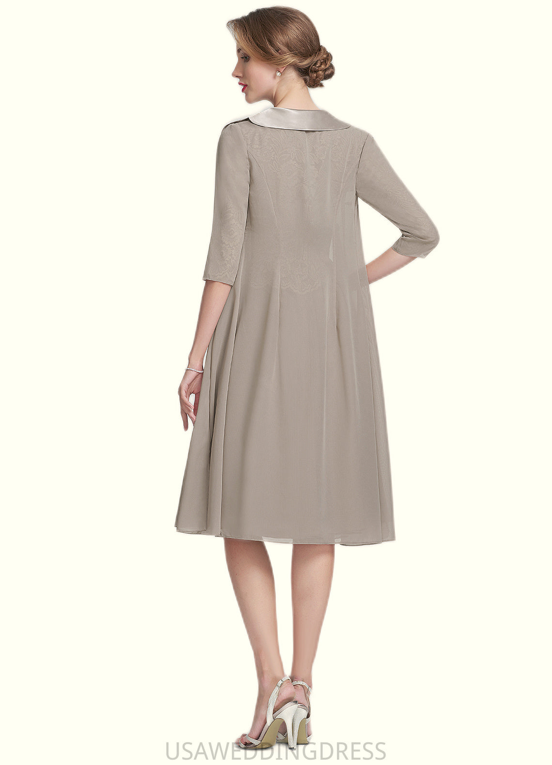 Kendal A-Line Scoop Neck Knee-Length Chiffon Lace Mother of the Bride Dress DS126P0014955