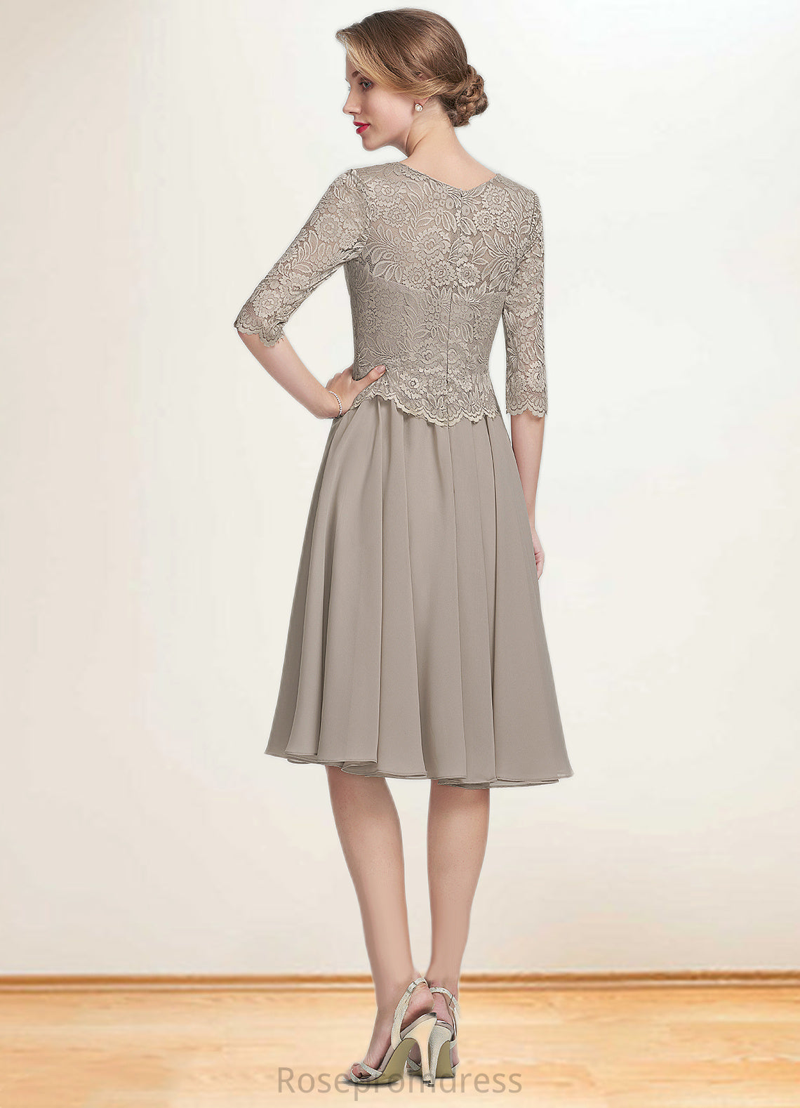 Madelyn A-Line Scoop Neck Knee-Length Chiffon Lace Mother of the Bride Dress SRS126P0014955