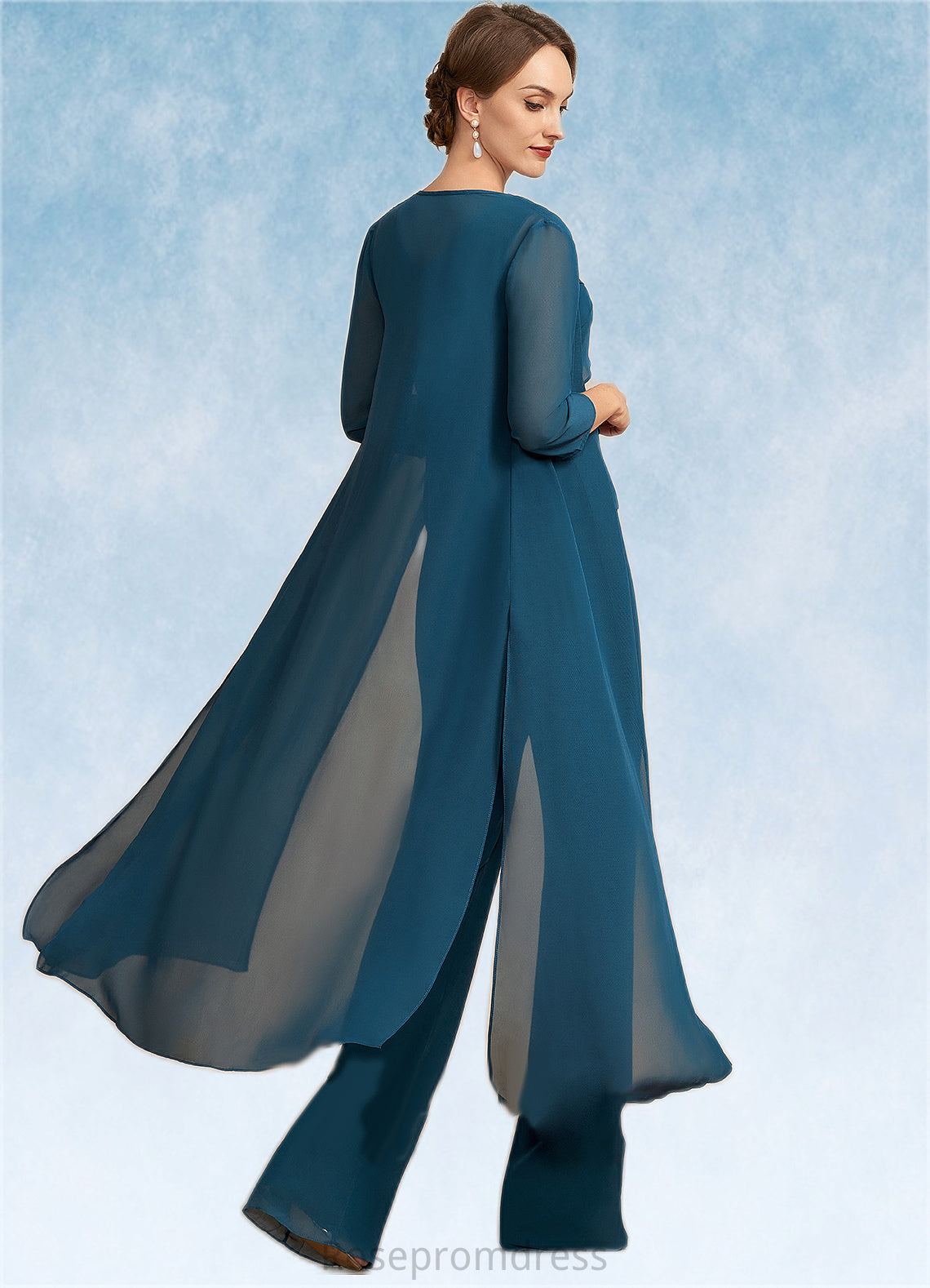 Eva Jumpsuit/Pantsuit Scoop Neck Floor-Length Chiffon Mother of the Bride Dress With Beading Cascading Ruffles SRS126P0014956