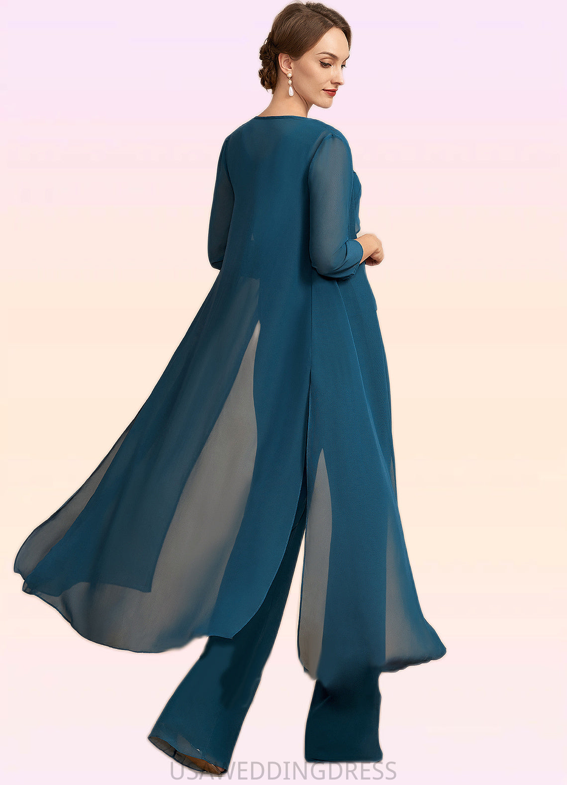 Ella Jumpsuit/Pantsuit Scoop Neck Floor-Length Chiffon Mother of the Bride Dress With Beading Cascading Ruffles DS126P0014956