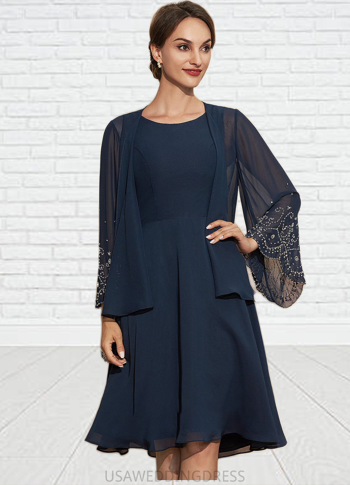 Imani A-Line Scoop Neck Knee-Length Chiffon Mother of the Bride Dress DS126P0014957