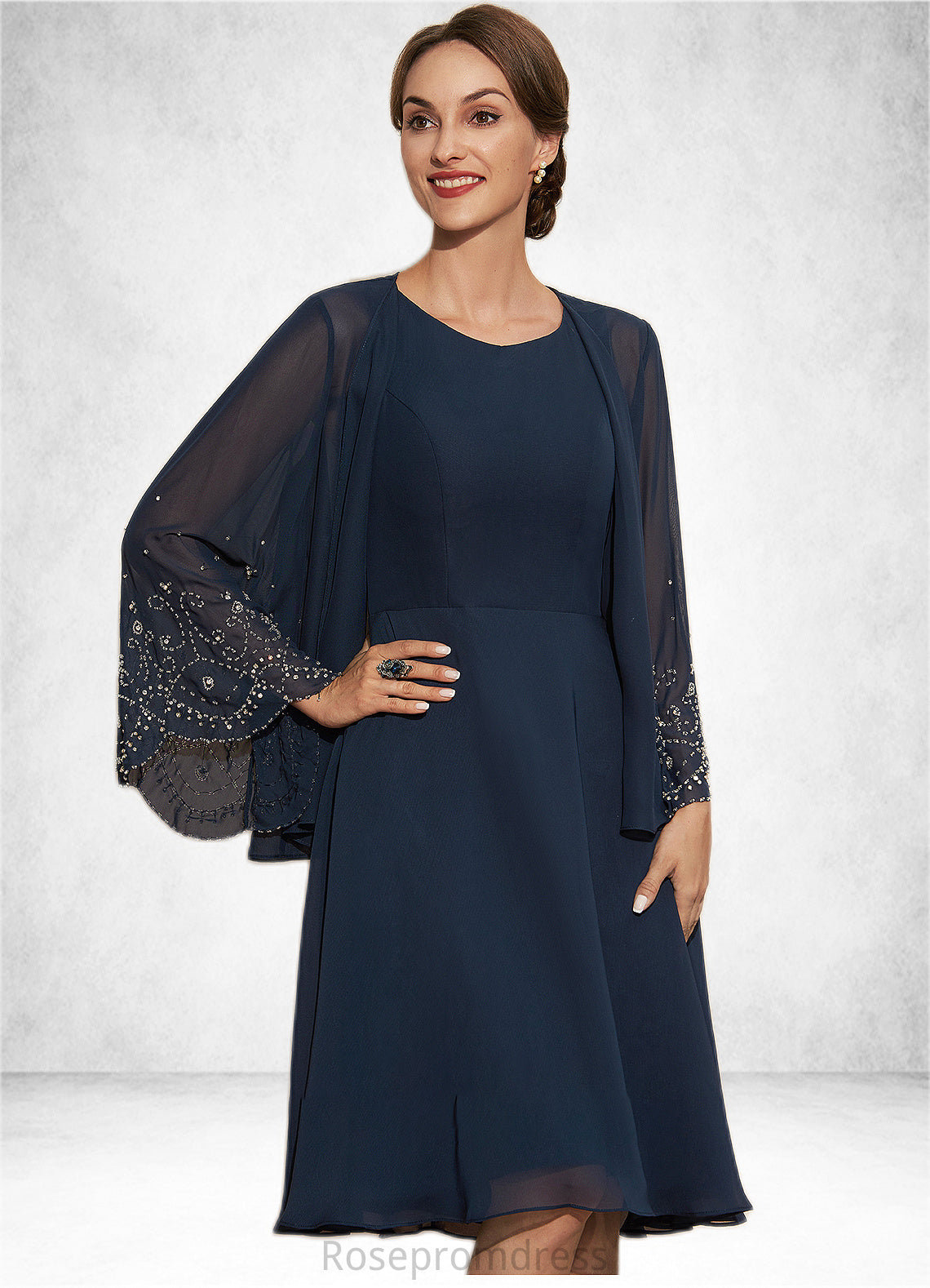 Marisol A-Line Scoop Neck Knee-Length Chiffon Mother of the Bride Dress SRS126P0014957