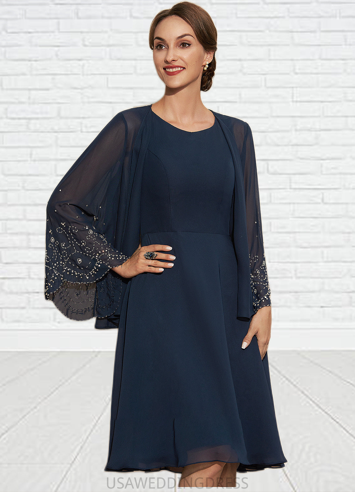 Imani A-Line Scoop Neck Knee-Length Chiffon Mother of the Bride Dress DS126P0014957