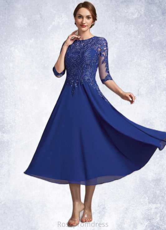 Nyla A-Line Scoop Neck Tea-Length Chiffon Lace Mother of the Bride Dress With Sequins SRS126P0014959