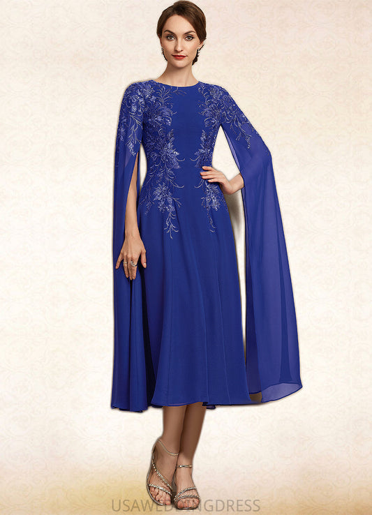 Keira A-Line Scoop Neck Tea-Length Chiffon Lace Mother of the Bride Dress With Sequins DS126P0014960