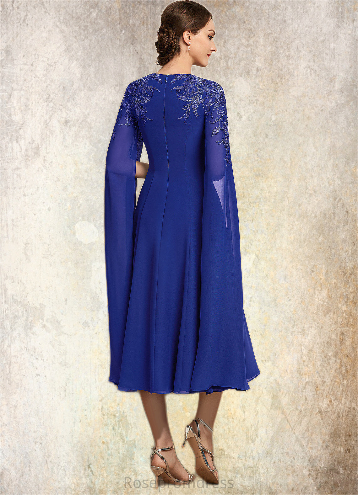 Willow A-Line Scoop Neck Tea-Length Chiffon Lace Mother of the Bride Dress With Sequins SRS126P0014960