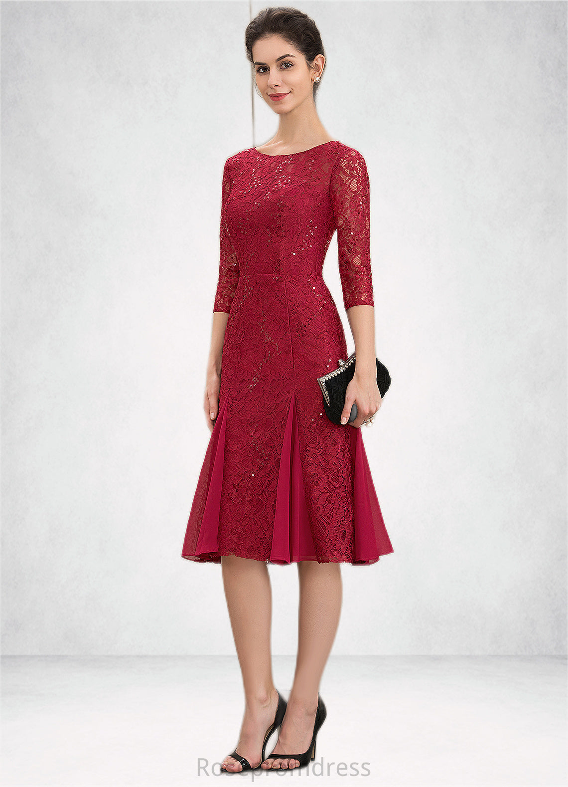 Scarlett A-Line Scoop Neck Knee-Length Lace Mother of the Bride Dress With Sequins SRS126P0014961