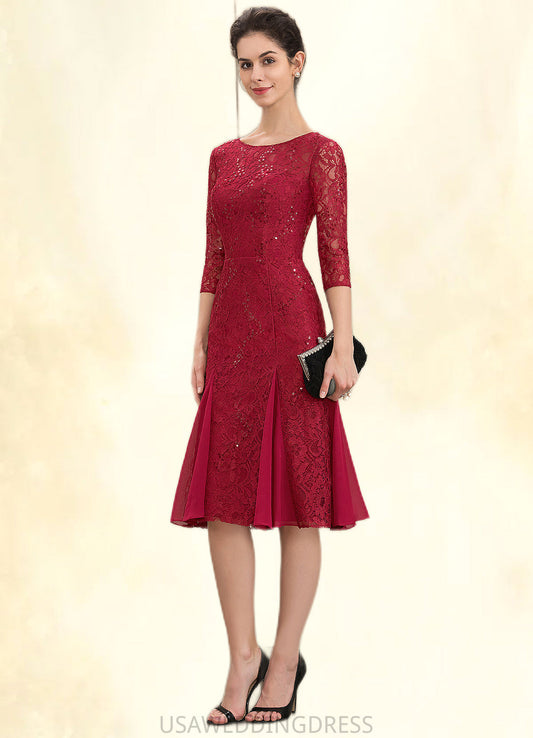 Val A-Line Scoop Neck Knee-Length Lace Mother of the Bride Dress With Sequins DS126P0014961