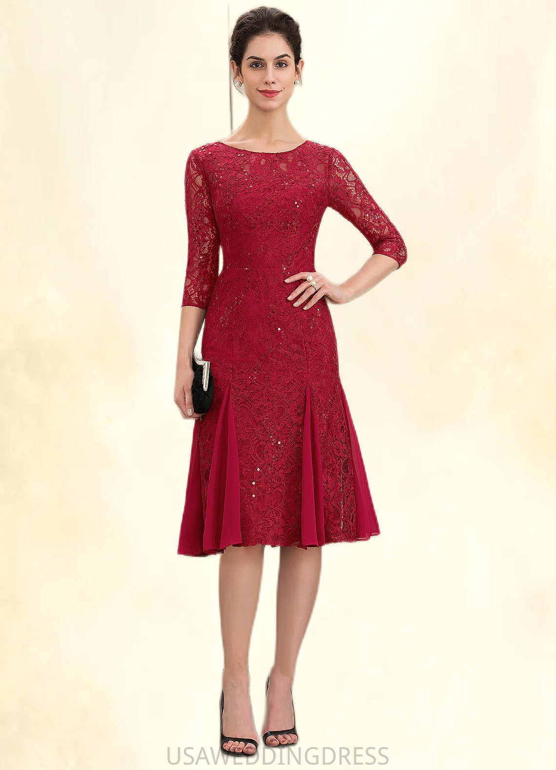 Val A-Line Scoop Neck Knee-Length Lace Mother of the Bride Dress With Sequins DS126P0014961