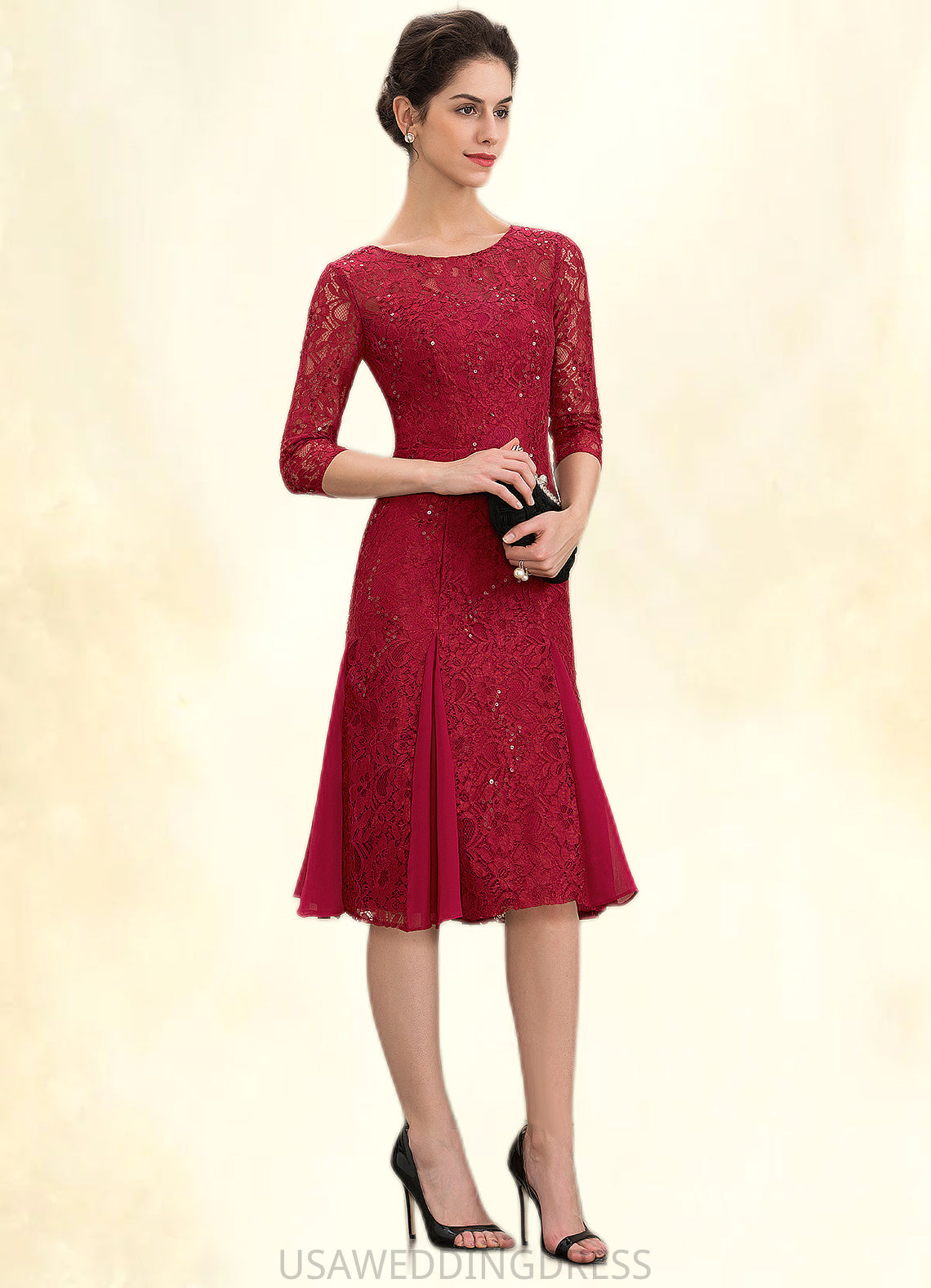 Val A-Line Scoop Neck Knee-Length Lace Mother of the Bride Dress With Sequins DS126P0014961