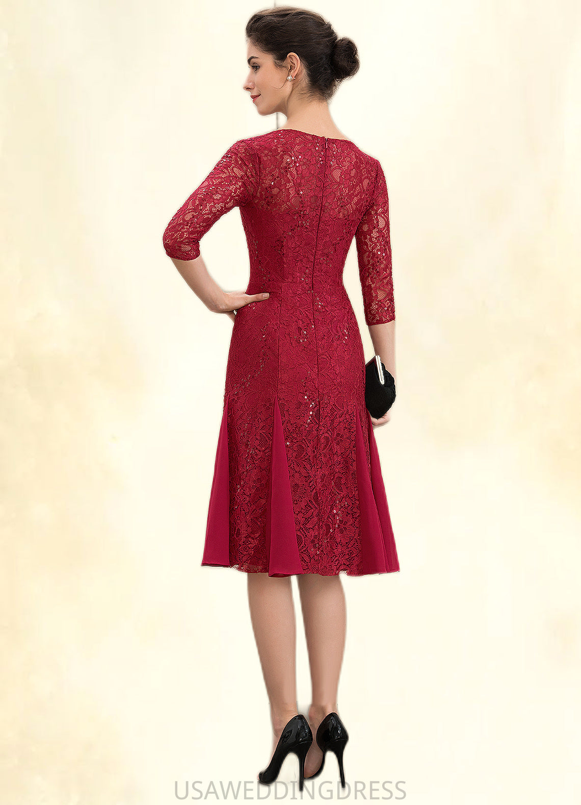 Val A-Line Scoop Neck Knee-Length Lace Mother of the Bride Dress With Sequins DS126P0014961