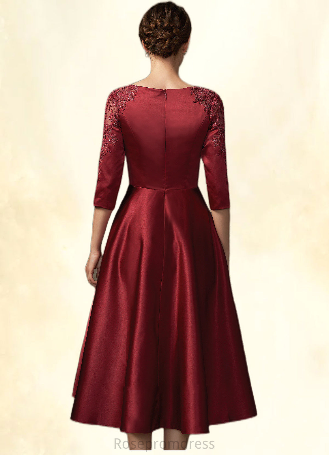Haylee A-Line Scoop Neck Asymmetrical Satin Lace Mother of the Bride Dress With Sequins Pockets SRS126P0014962