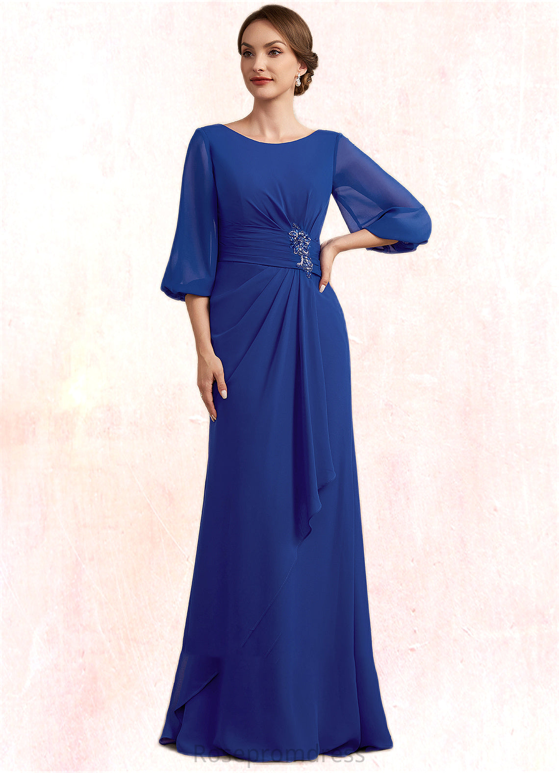 Skylar A-Line Scoop Neck Floor-Length Chiffon Mother of the Bride Dress With Ruffle Beading SRS126P0014963