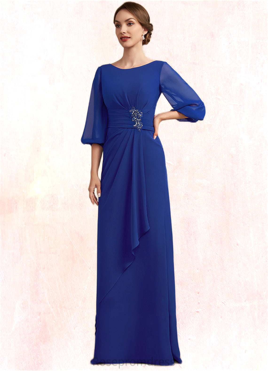 Skylar A-Line Scoop Neck Floor-Length Chiffon Mother of the Bride Dress With Ruffle Beading SRS126P0014963