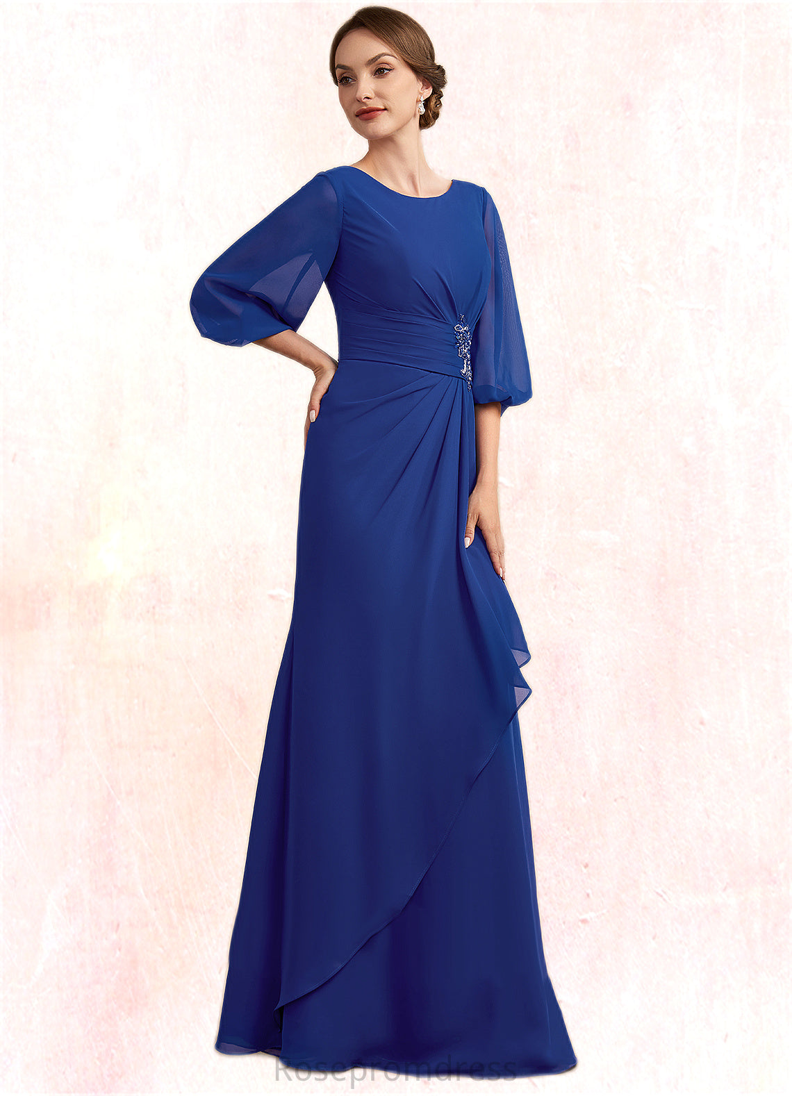 Skylar A-Line Scoop Neck Floor-Length Chiffon Mother of the Bride Dress With Ruffle Beading SRS126P0014963