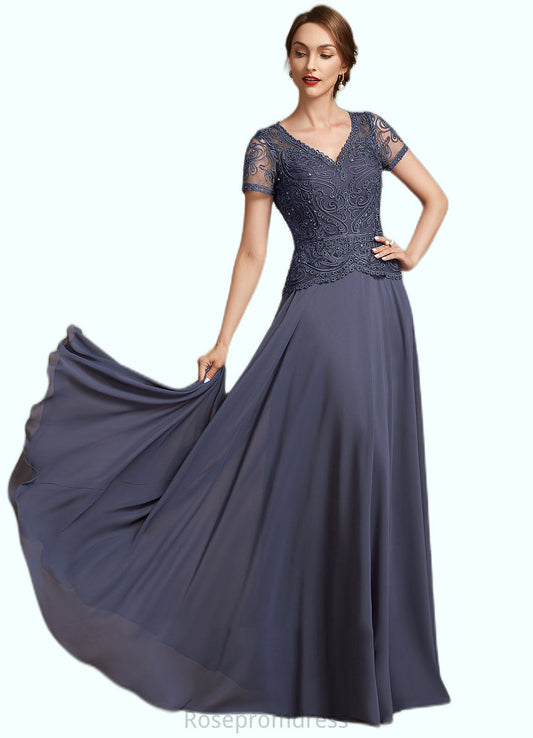 Marley A-Line V-neck Floor-Length Chiffon Lace Mother of the Bride Dress With Sequins SRS126P0014964