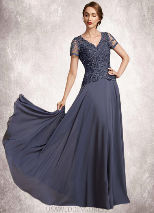 Lucile A-Line V-neck Floor-Length Chiffon Lace Mother of the Bride Dress With Sequins DS126P0014964