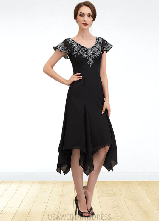 Kennedy A-Line V-neck Tea-Length Chiffon Lace Mother of the Bride Dress With Sequins DS126P0014967