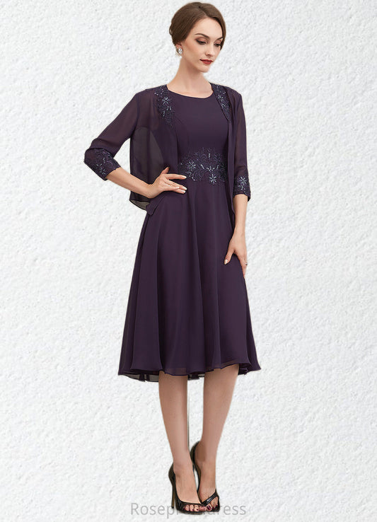 Marianna A-Line Scoop Neck Knee-Length Chiffon Lace Mother of the Bride Dress With Sequins SRS126P0014968