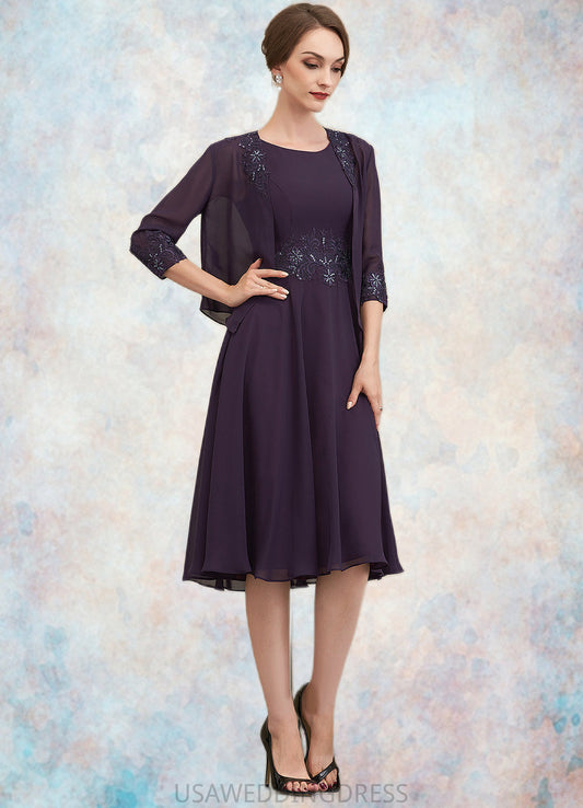 Lola A-Line Scoop Neck Knee-Length Chiffon Lace Mother of the Bride Dress With Sequins DS126P0014968