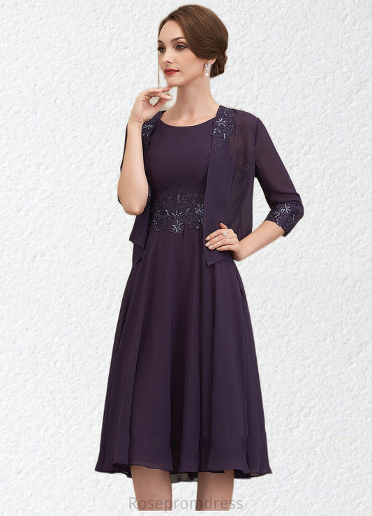 Marianna A-Line Scoop Neck Knee-Length Chiffon Lace Mother of the Bride Dress With Sequins SRS126P0014968