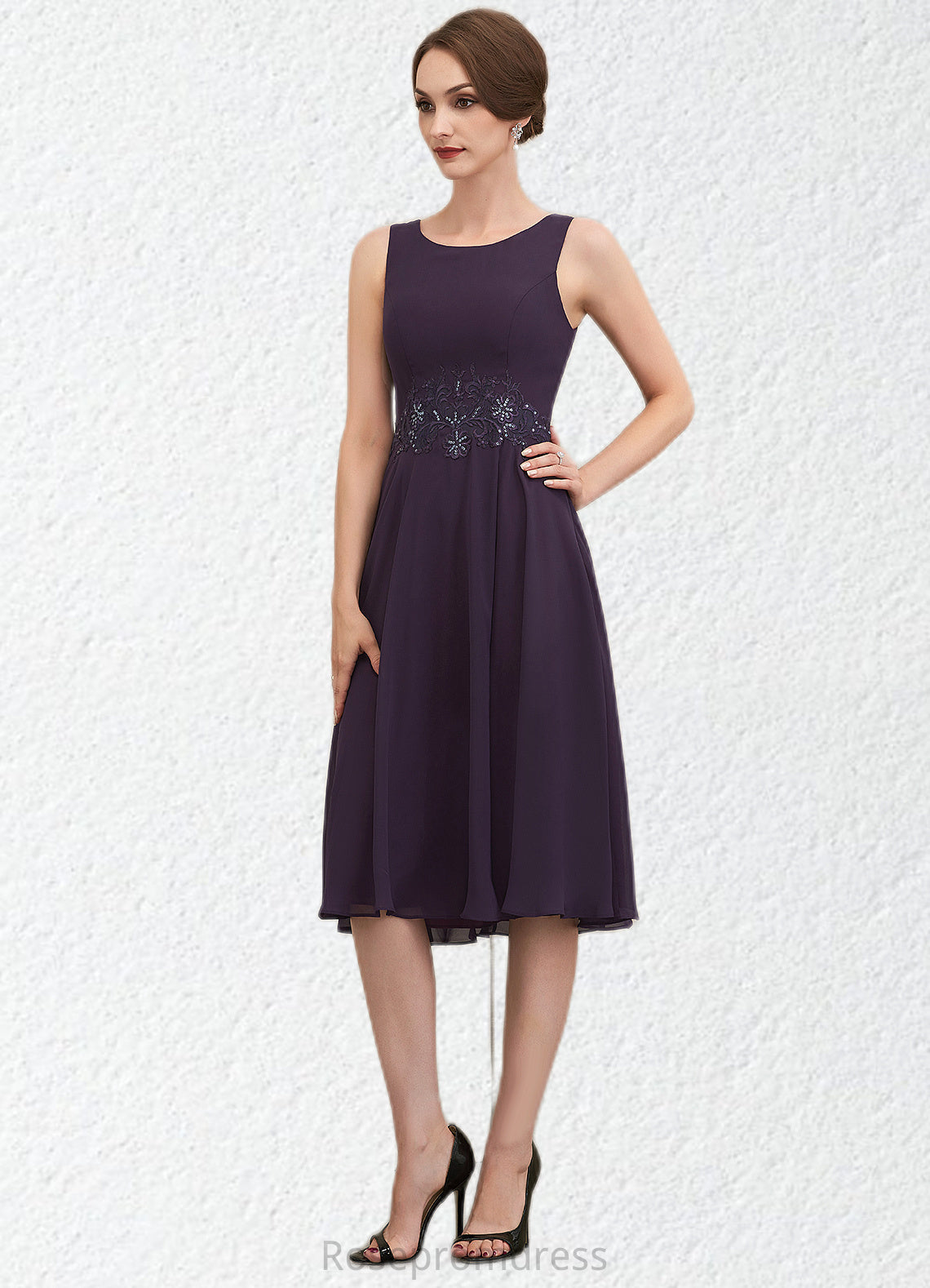 Marianna A-Line Scoop Neck Knee-Length Chiffon Lace Mother of the Bride Dress With Sequins SRS126P0014968