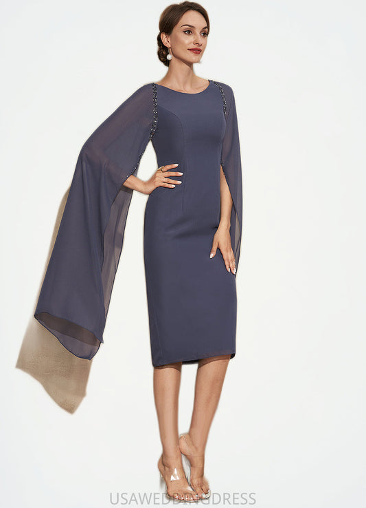 Micah Sheath/Column Scoop Neck Knee-Length Chiffon Mother of the Bride Dress With Beading DS126P0014969