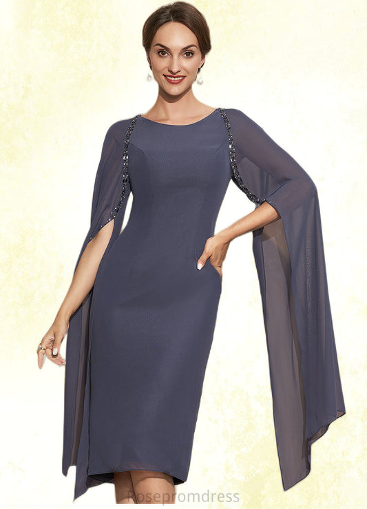 Libby Sheath/Column Scoop Neck Knee-Length Chiffon Mother of the Bride Dress With Beading SRS126P0014969
