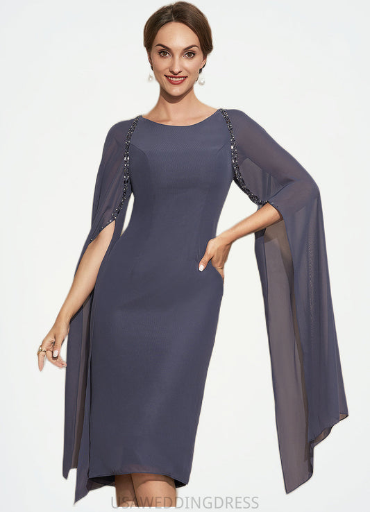 Micah Sheath/Column Scoop Neck Knee-Length Chiffon Mother of the Bride Dress With Beading DS126P0014969