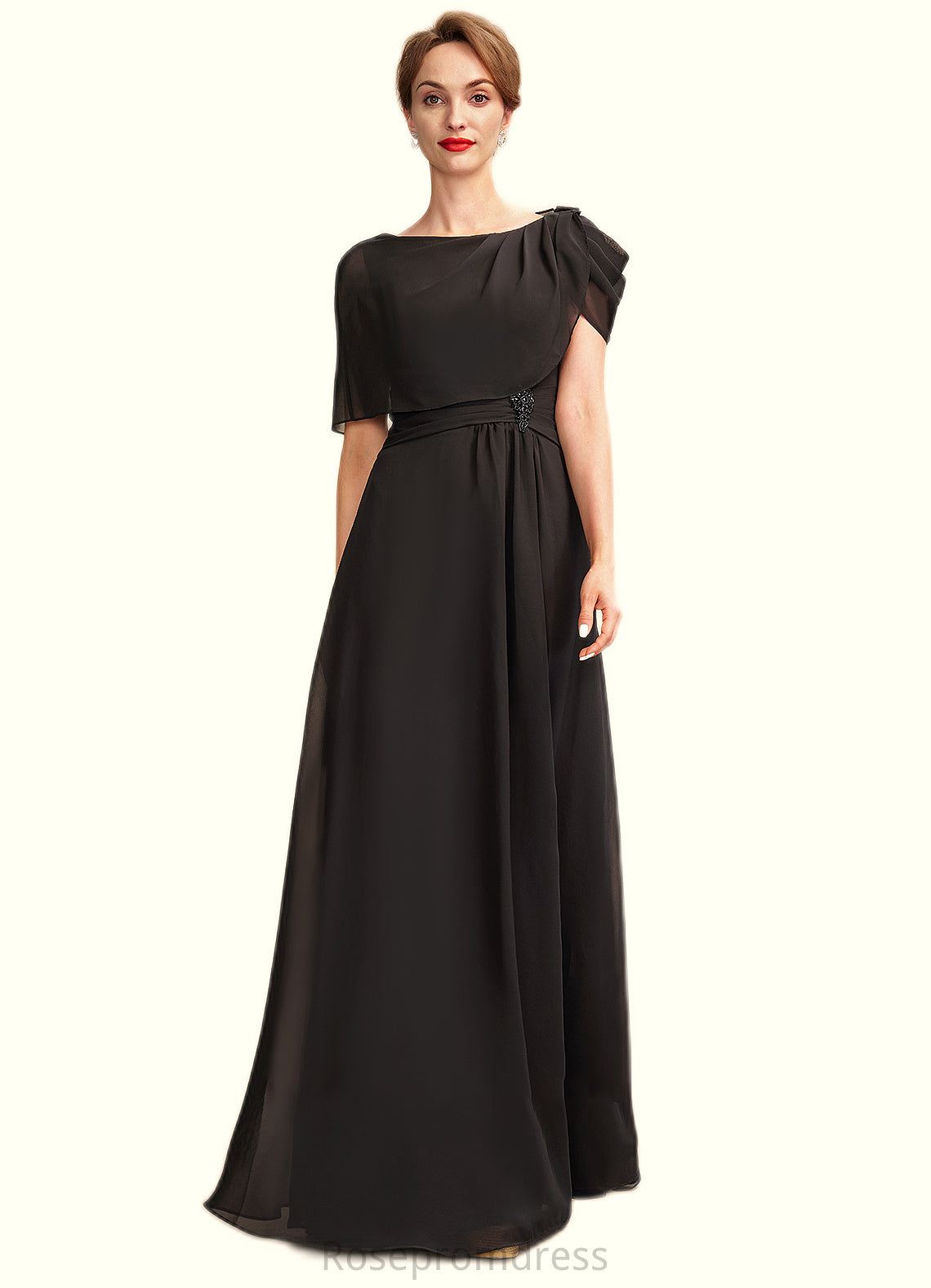 Tamara A-Line Scoop Neck Floor-Length Chiffon Mother of the Bride Dress With Ruffle Beading SRS126P0014970