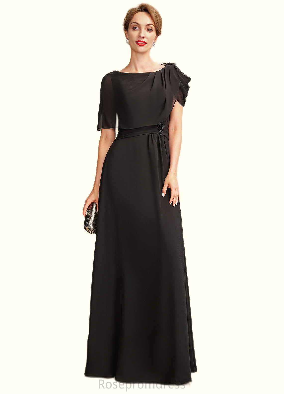 Tamara A-Line Scoop Neck Floor-Length Chiffon Mother of the Bride Dress With Ruffle Beading SRS126P0014970