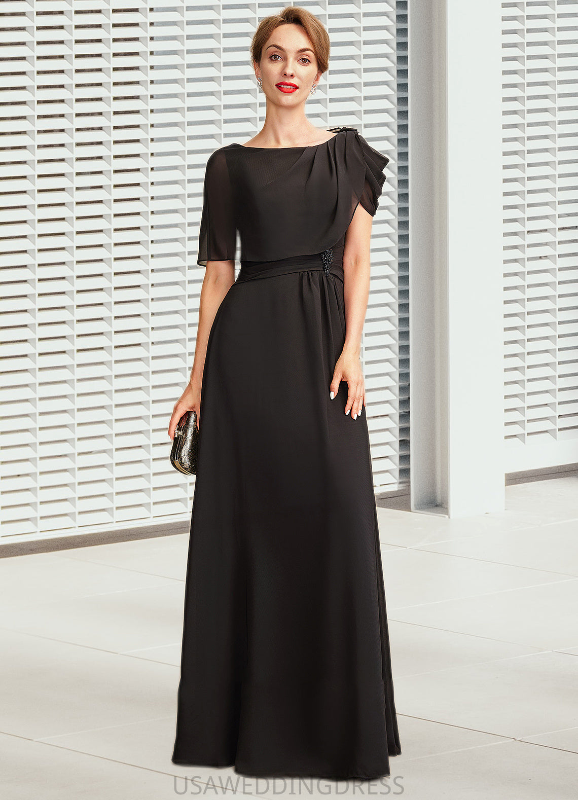 Scarlett A-Line Scoop Neck Floor-Length Chiffon Mother of the Bride Dress With Ruffle Beading DS126P0014970