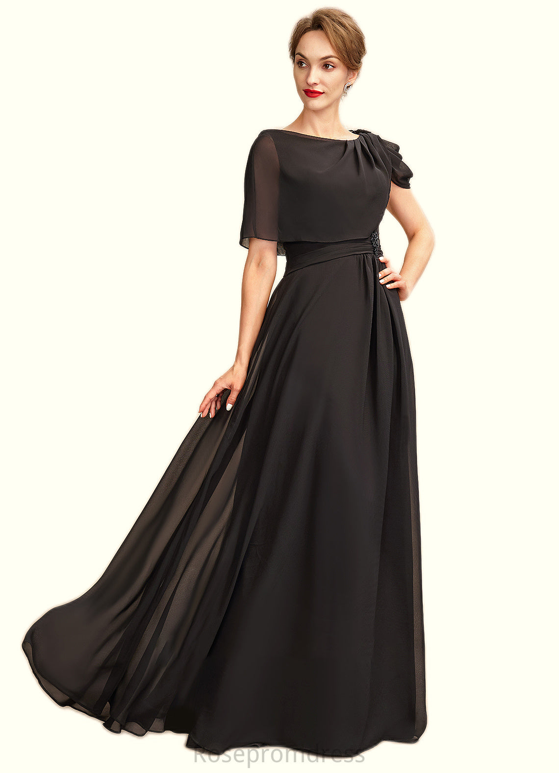 Tamara A-Line Scoop Neck Floor-Length Chiffon Mother of the Bride Dress With Ruffle Beading SRS126P0014970
