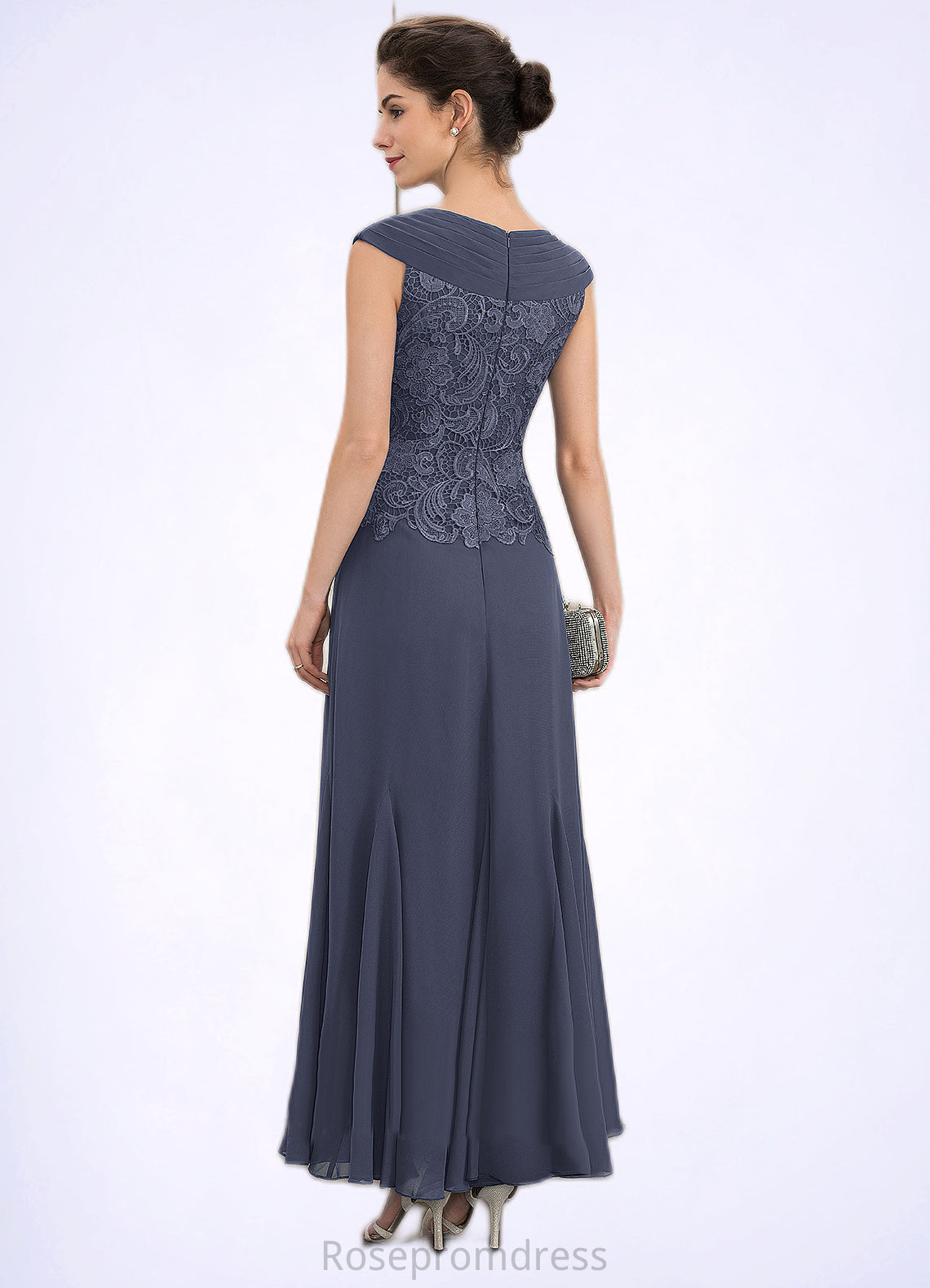 Jaylyn A-Line V-neck Ankle-Length Chiffon Lace Mother of the Bride Dress With Ruffle Beading SRS126P0014971
