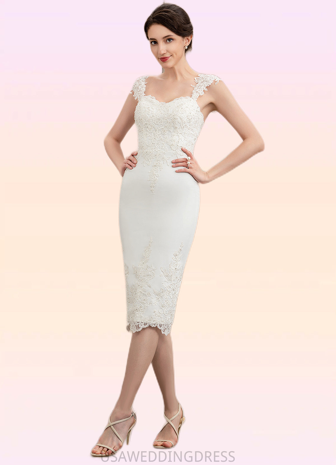 Kiera Sheath/Column Sweetheart Knee-Length Lace Stretch Crepe Mother of the Bride Dress With Beading DS126P0014973