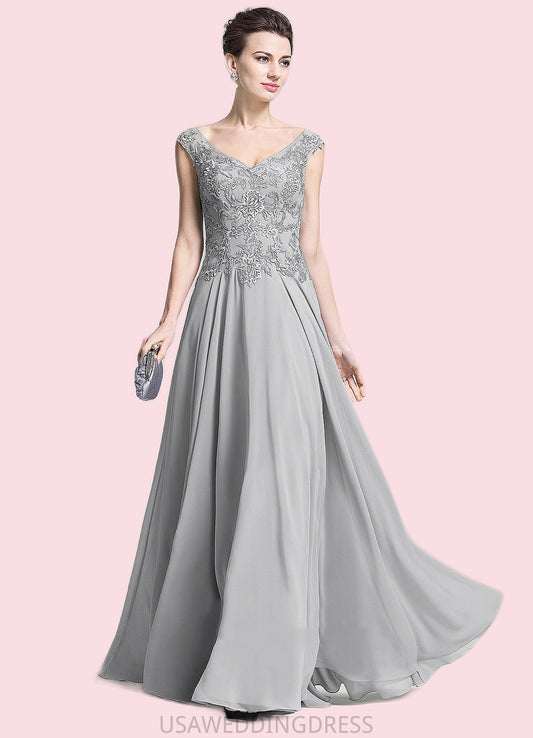 Tia A-Line V-neck Floor-Length Chiffon Mother of the Bride Dress With Appliques Lace DS126P0014974