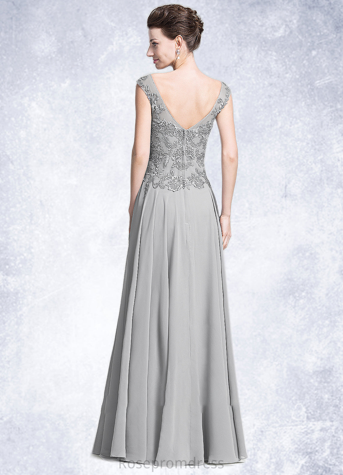 Delilah A-Line V-neck Floor-Length Chiffon Mother of the Bride Dress With Appliques Lace SRS126P0014974