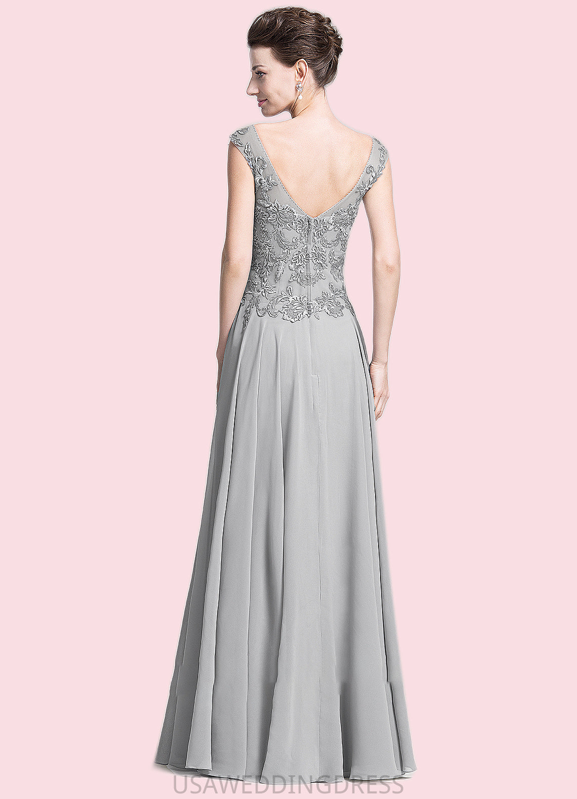 Tia A-Line V-neck Floor-Length Chiffon Mother of the Bride Dress With Appliques Lace DS126P0014974