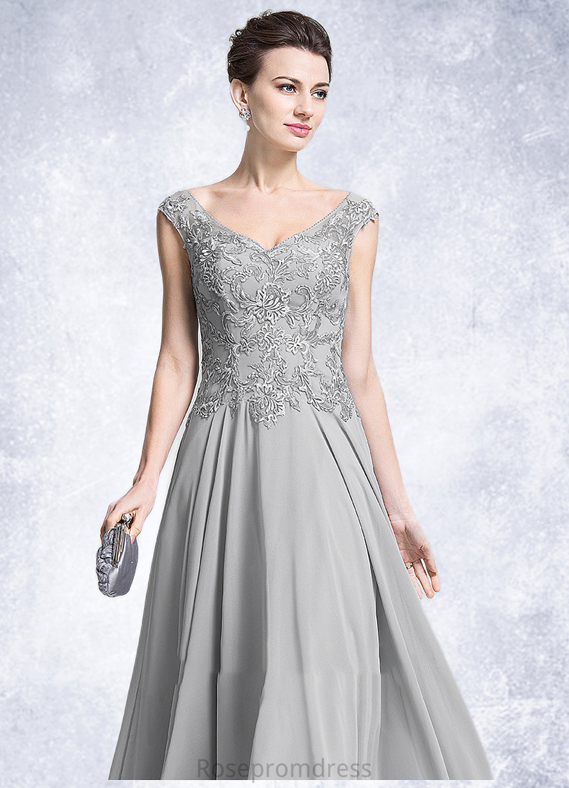 Delilah A-Line V-neck Floor-Length Chiffon Mother of the Bride Dress With Appliques Lace SRS126P0014974