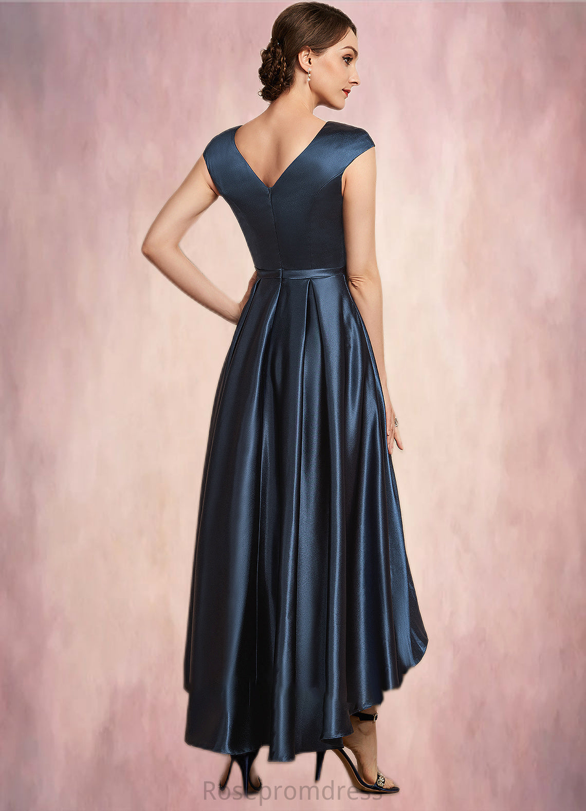 Brooklynn A-Line Scoop Neck Asymmetrical Satin Mother of the Bride Dress With Bow(s) Pockets SRS126P0014976