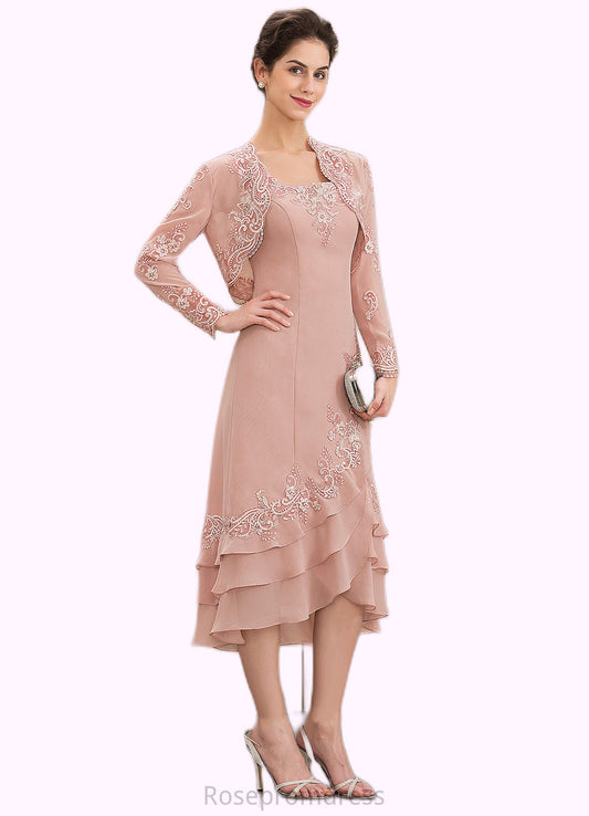 Skylar A-Line Square Neckline Asymmetrical Chiffon Mother of the Bride Dress With Appliques Lace Cascading Ruffles SRS126P0014978